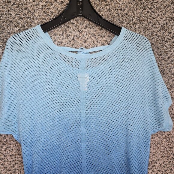 Chicos Top Womens 0 US Small Blue Ombre Open Knit Dolman Sleeve Tie Ladies - Picture 4 of 7